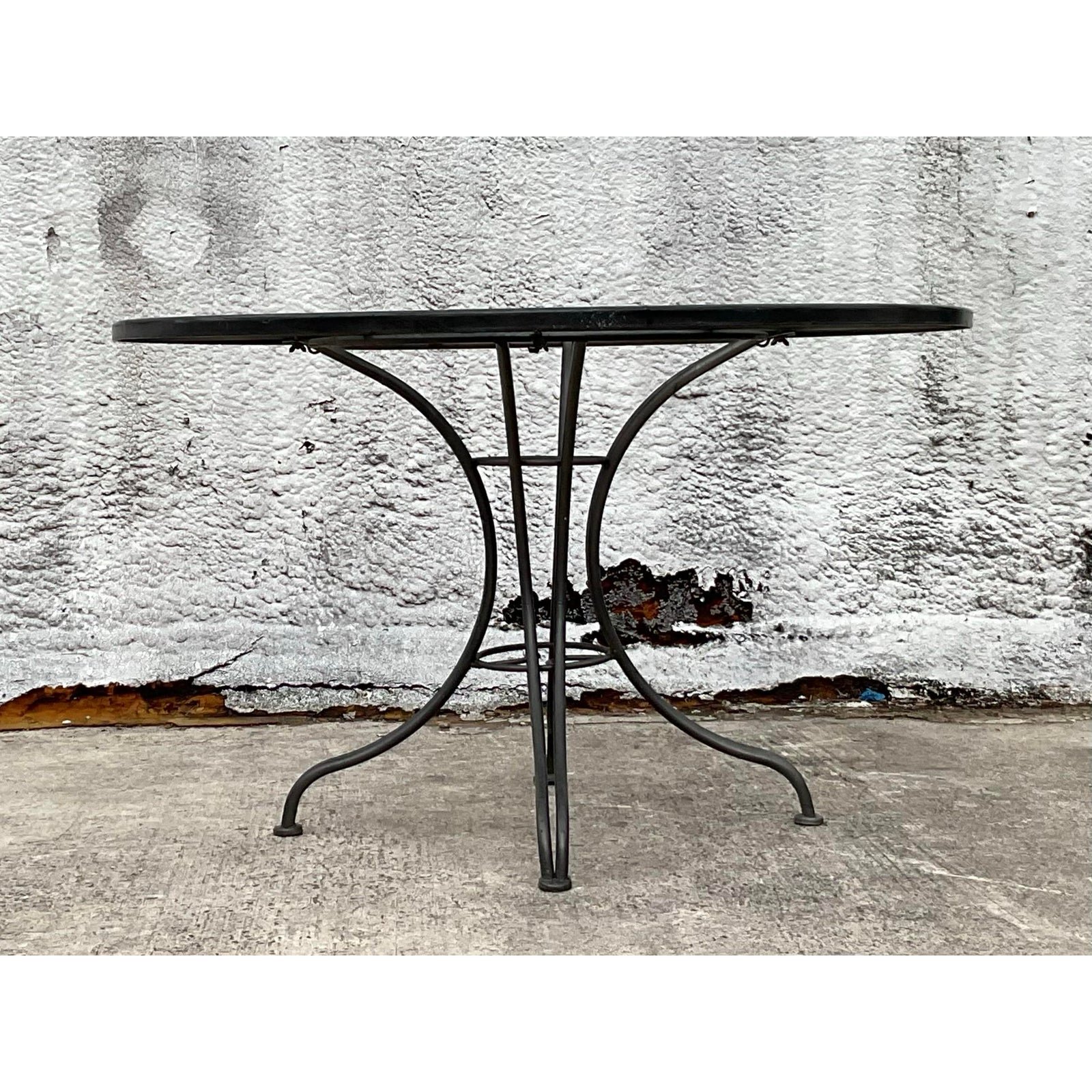 Mid 20th Century Black Wrought Iron Dining Table After Russell Woodard - Top view
