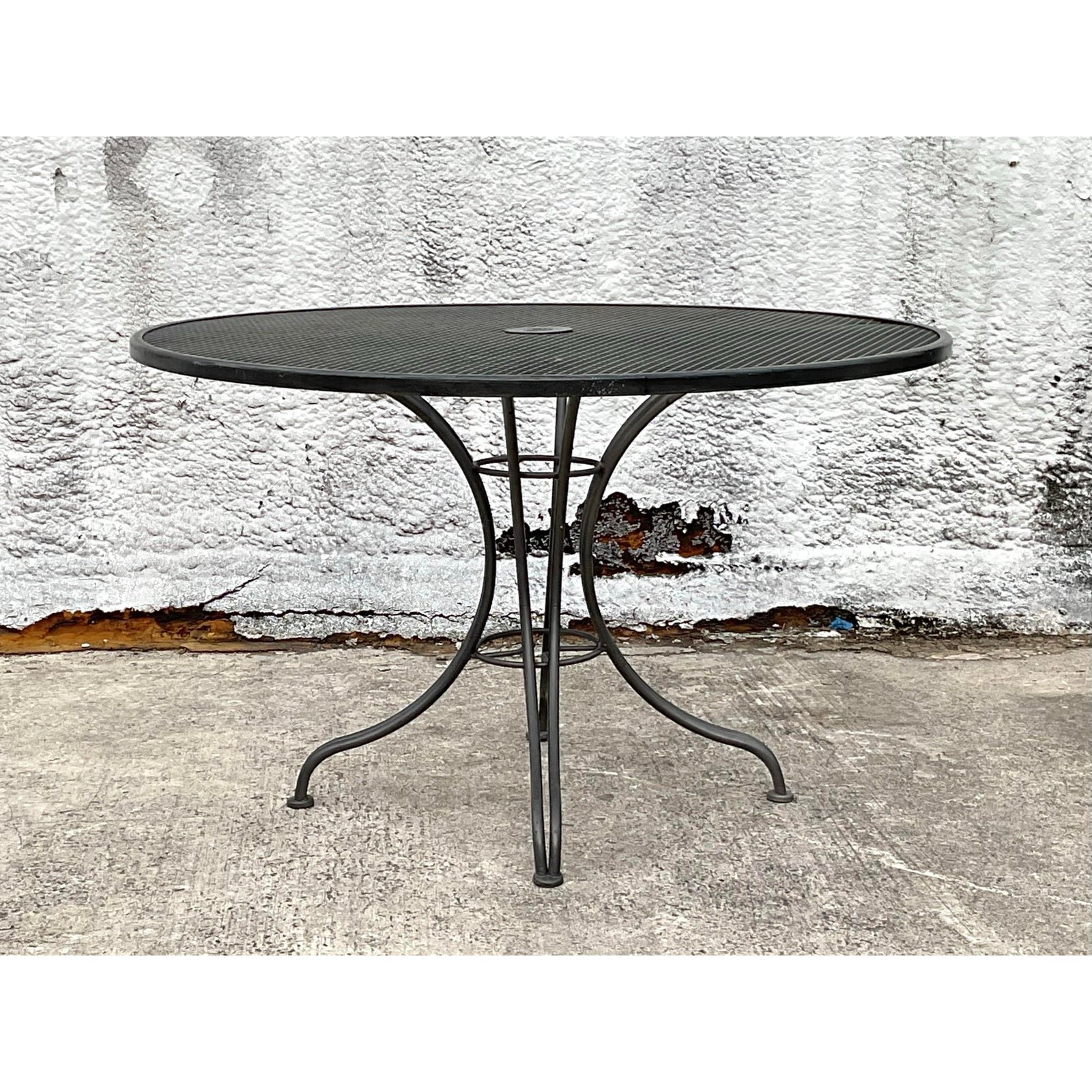 Mid 20th Century Black Wrought Iron Dining Table After Russell Woodard - Side view