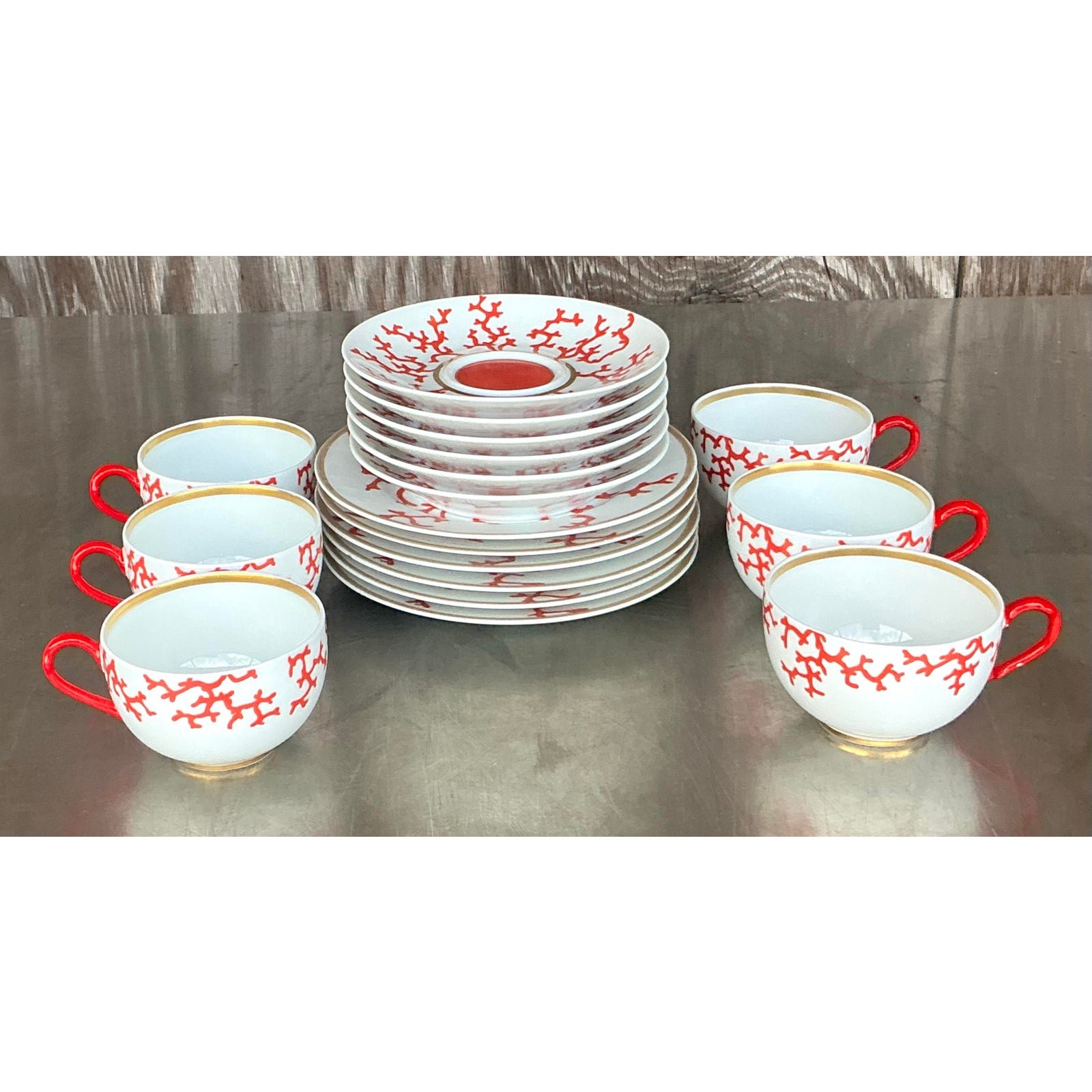 Vintage Coastal Alberto Pinto for Raynaud Limoges “Christobal” Dessert Service for 6- 18 Pieces - Top view