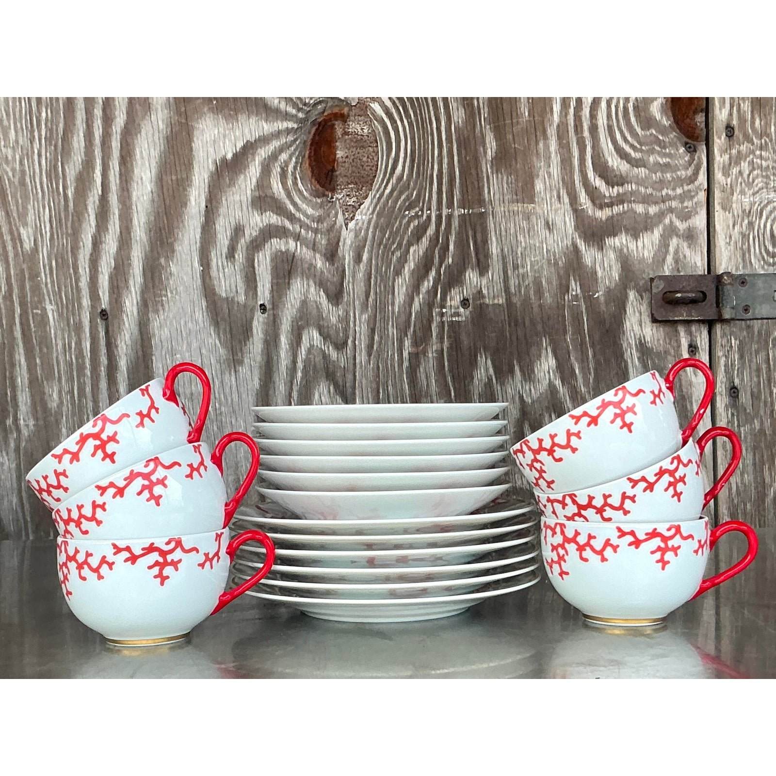 Vintage Coastal Alberto Pinto for Raynaud Limoges “Christobal” Dessert Service for 6- 18 Pieces - Back view