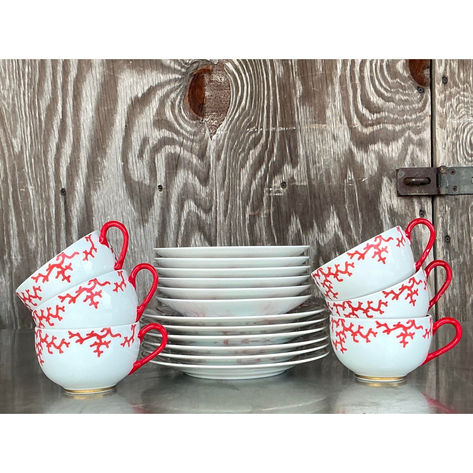 Vintage Coastal Alberto Pinto for Raynaud Limoges “Christobal” Dessert Service for 6- 18 Pieces - Detail view