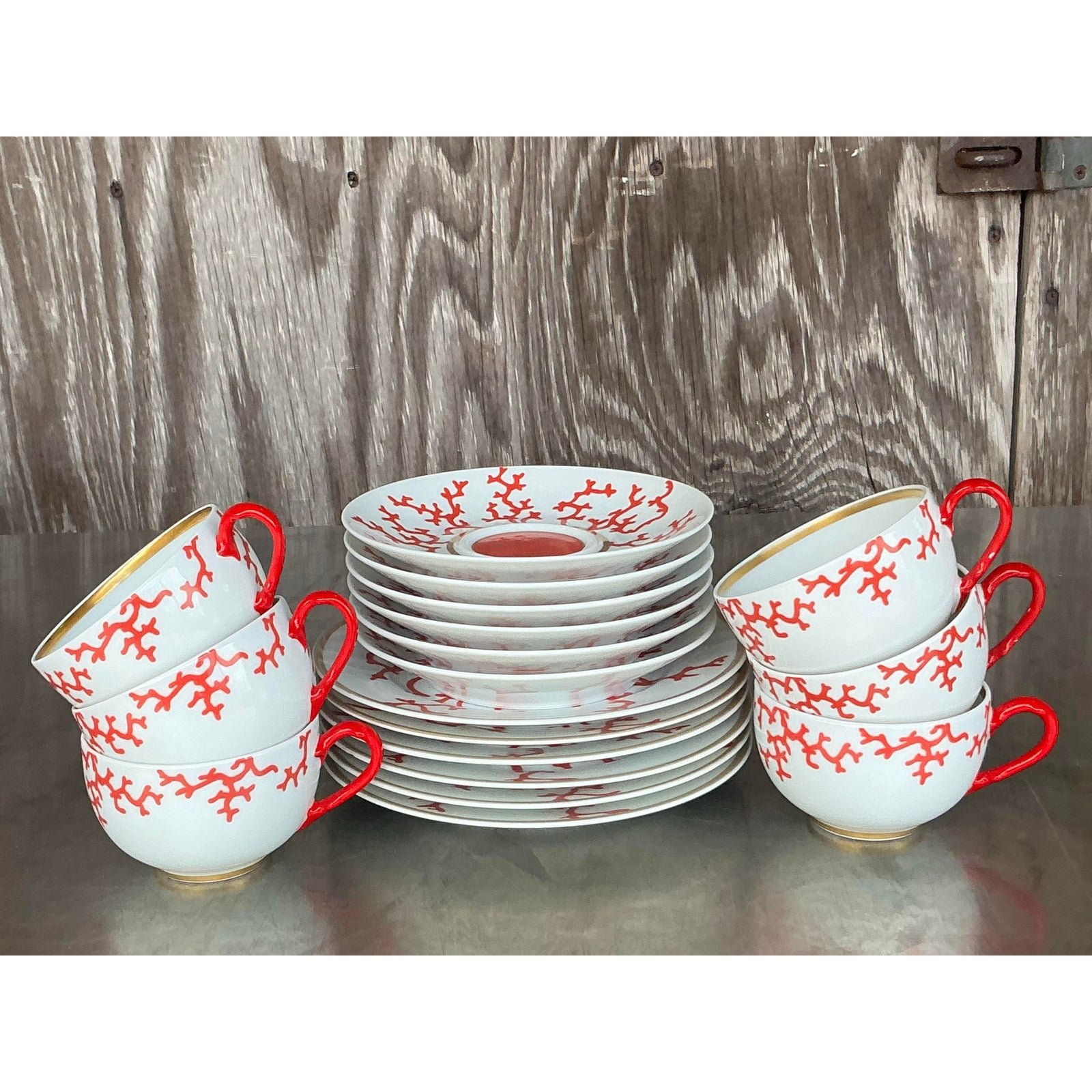 Vintage Coastal Alberto Pinto for Raynaud Limoges “Christobal” Dessert Service for 6- 18 Pieces - Side view