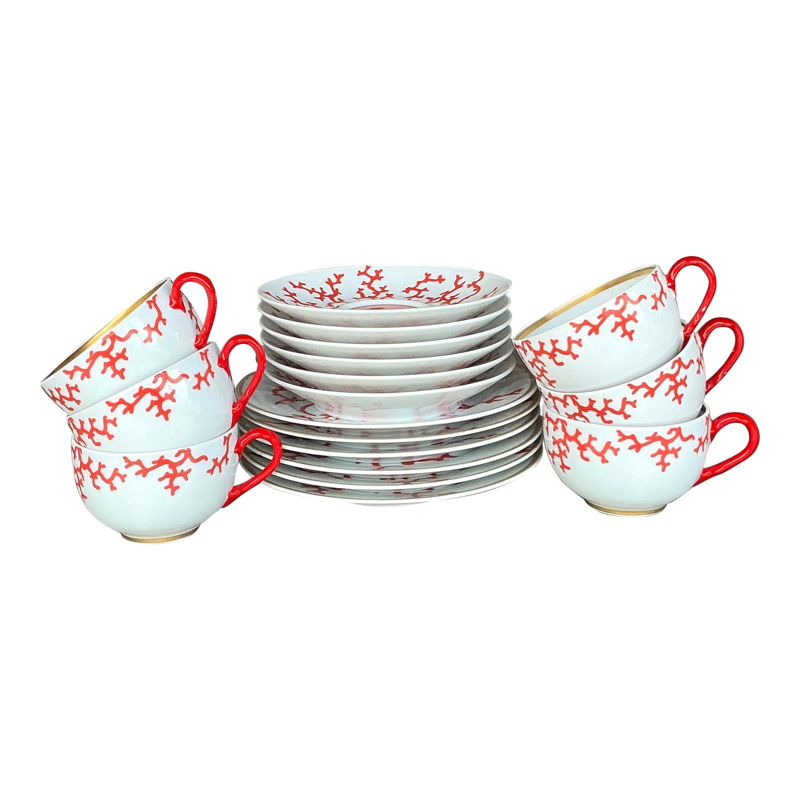 Vintage Coastal Alberto Pinto for Raynaud Limoges “Christobal” Dessert Service for 6- 18 Pieces
