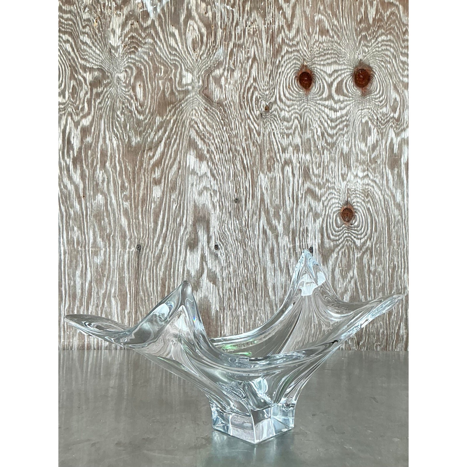 Vintage Boho Cofrac Art Ferrier Crystal Bowl - Side view