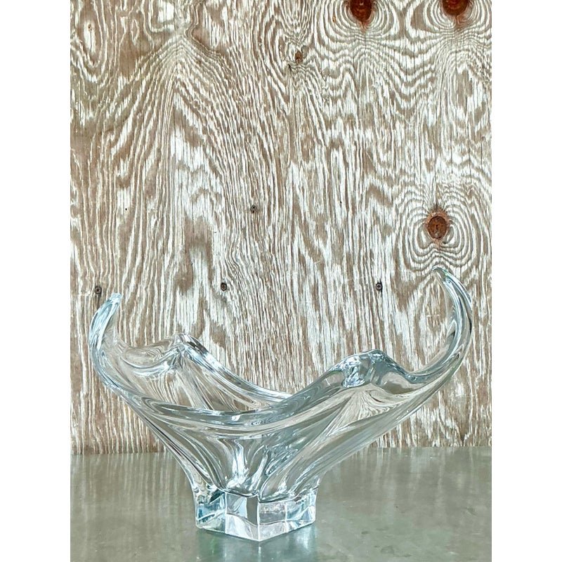 Vintage Boho Cofrac Art Ferrier Crystal Bowl - Back view