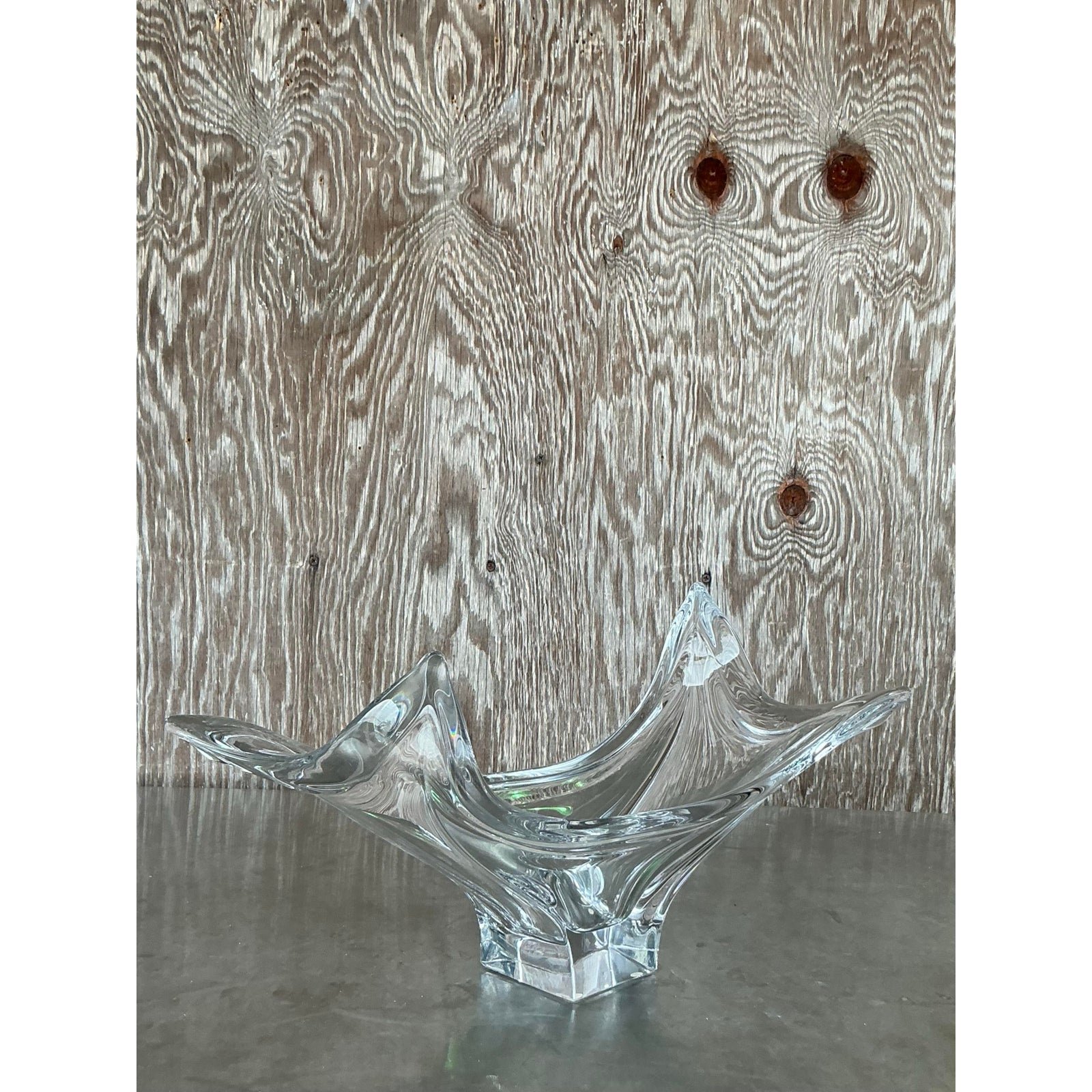 Vintage Boho Cofrac Art Ferrier Crystal Bowl - Top view