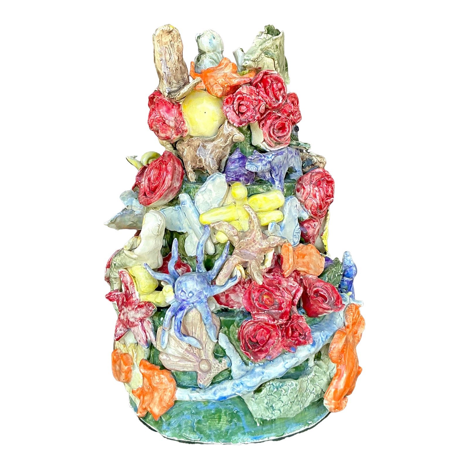 Vintage Boho Hand Built Ceramic Undersea Totem