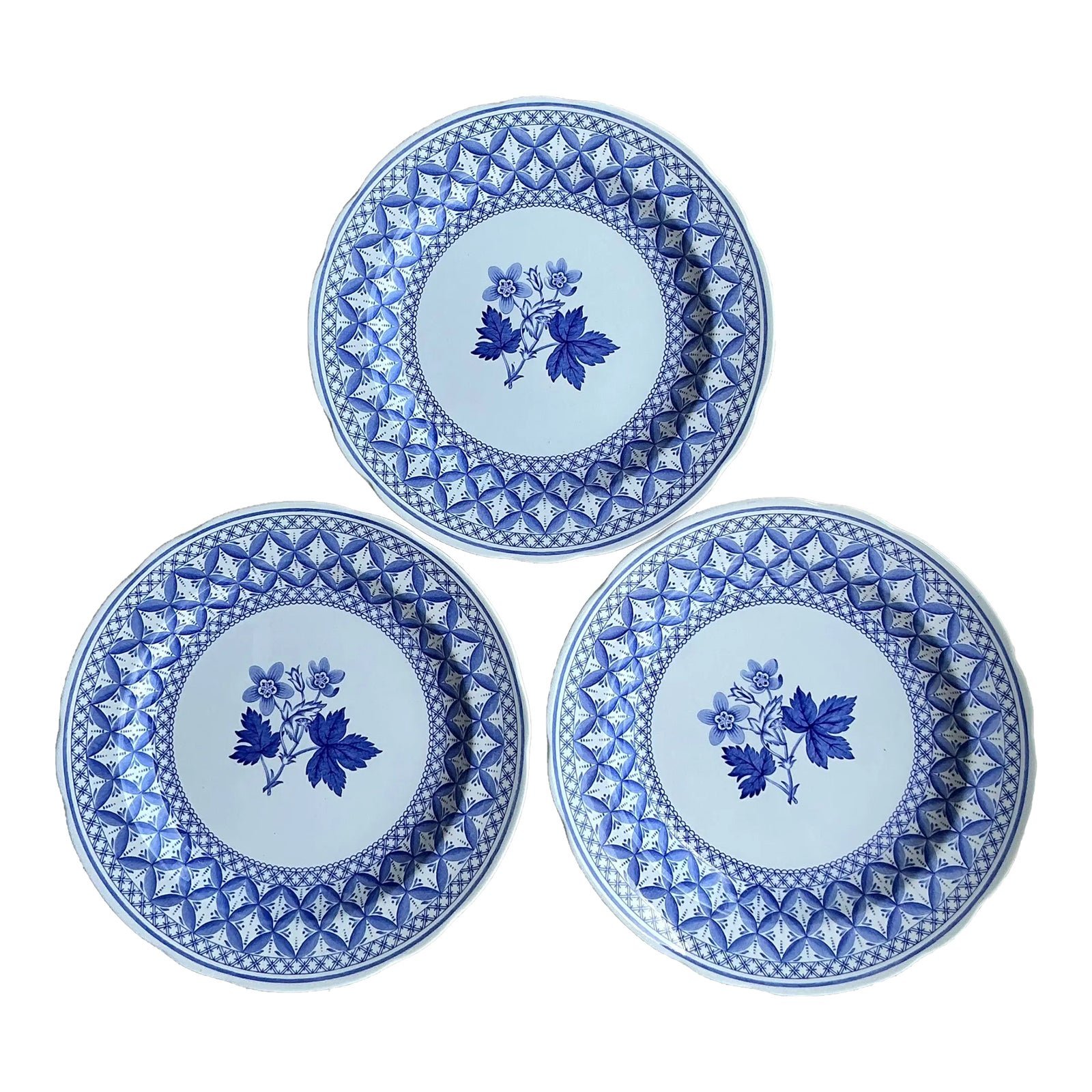 Vintage English Blue Geranium Ceramic Plates - Set of 3
