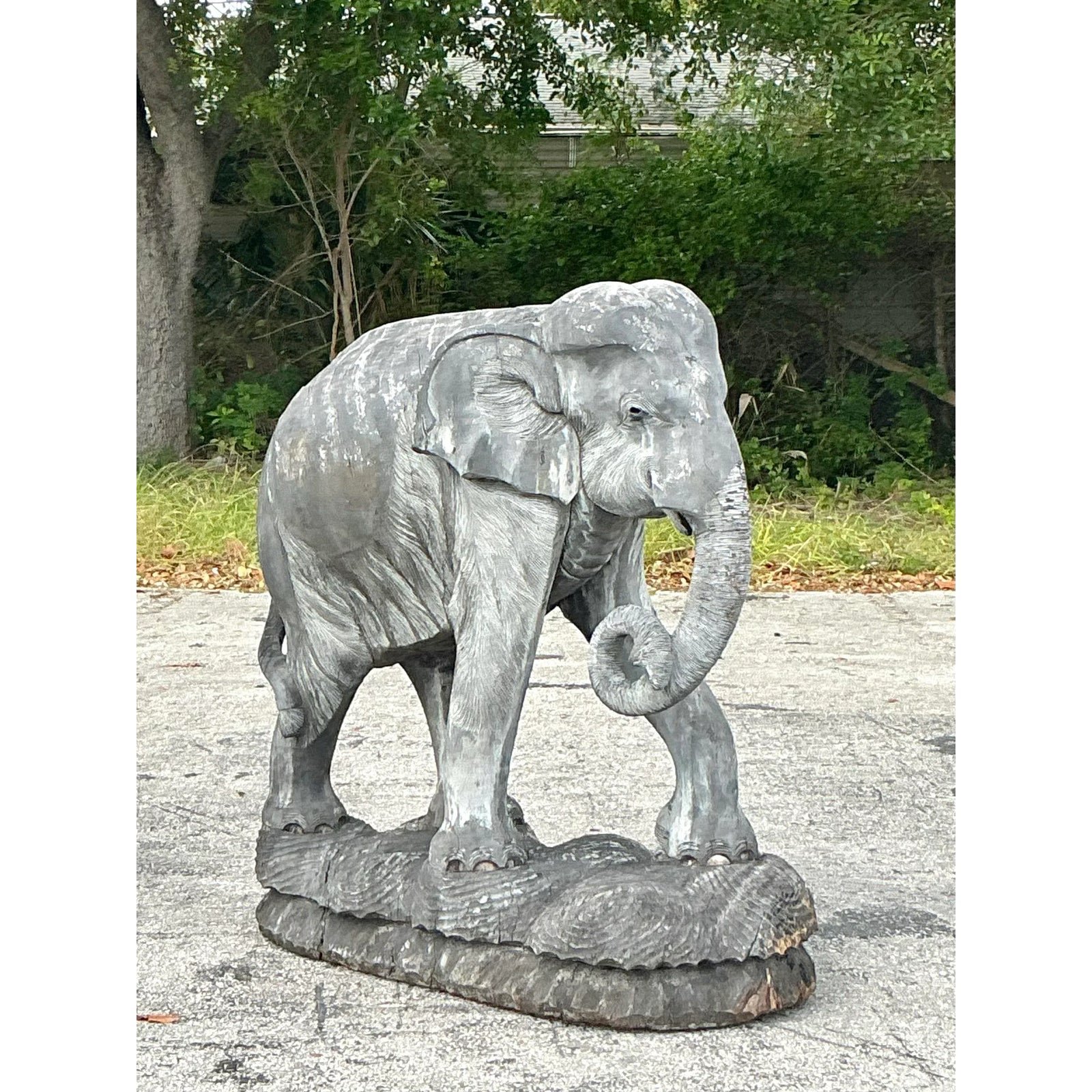 Late 20th Century Vintage Boho Monumental Carved Wooden Elephant - Detail view
