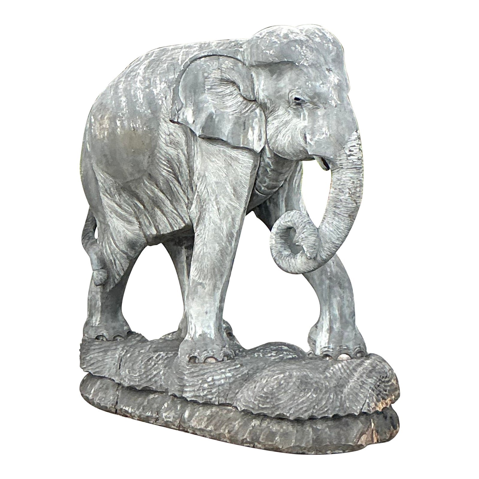 Late 20th Century Vintage Boho Monumental Carved Wooden Elephant