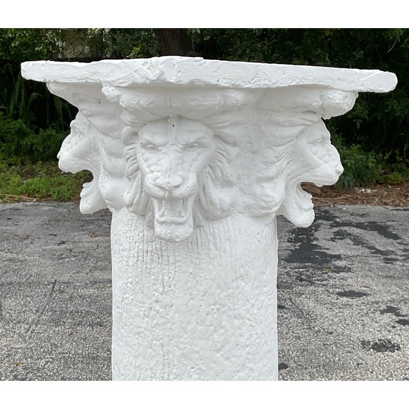 Vintage Boho Lions Head Cast Cement Column - Side view