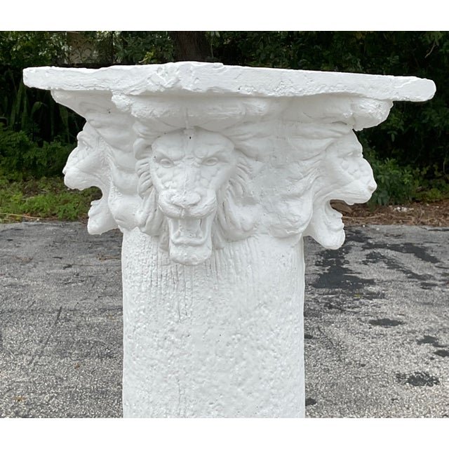 Vintage Boho Lions Head Cast Cement Column - Back view
