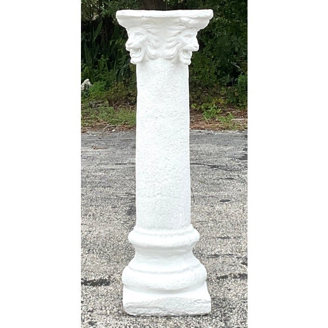 Vintage Boho Lions Head Cast Cement Column - Top view