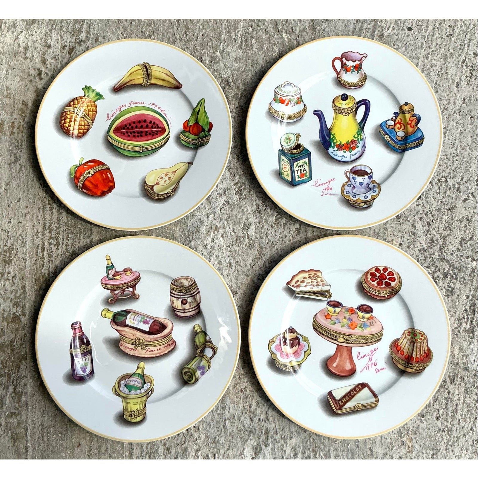 Vintage Regency Limoges Porcelain Dinner Plates - Set of 4 - Detail view