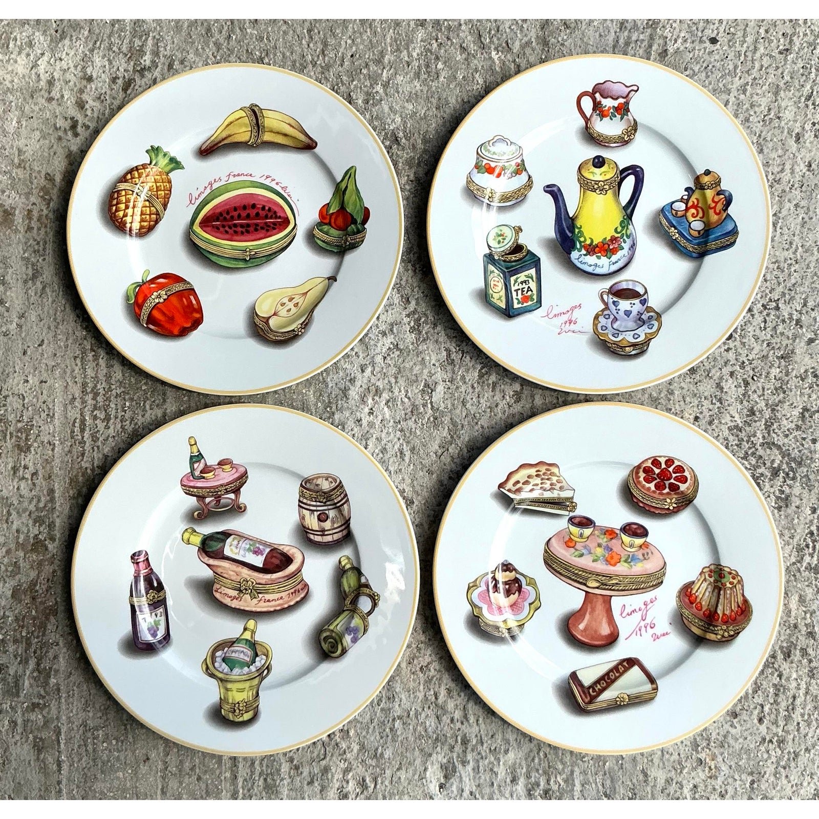 Vintage Regency Limoges Porcelain Dinner Plates - Set of 4 - Side view