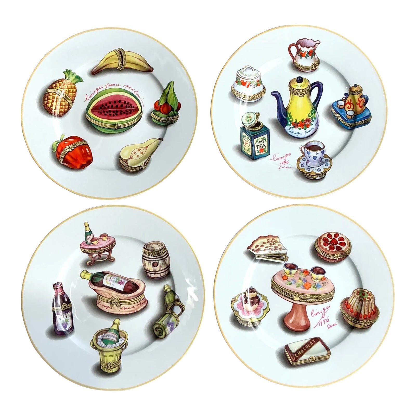 Vintage Regency Limoges Porcelain Dinner Plates - Set of 4