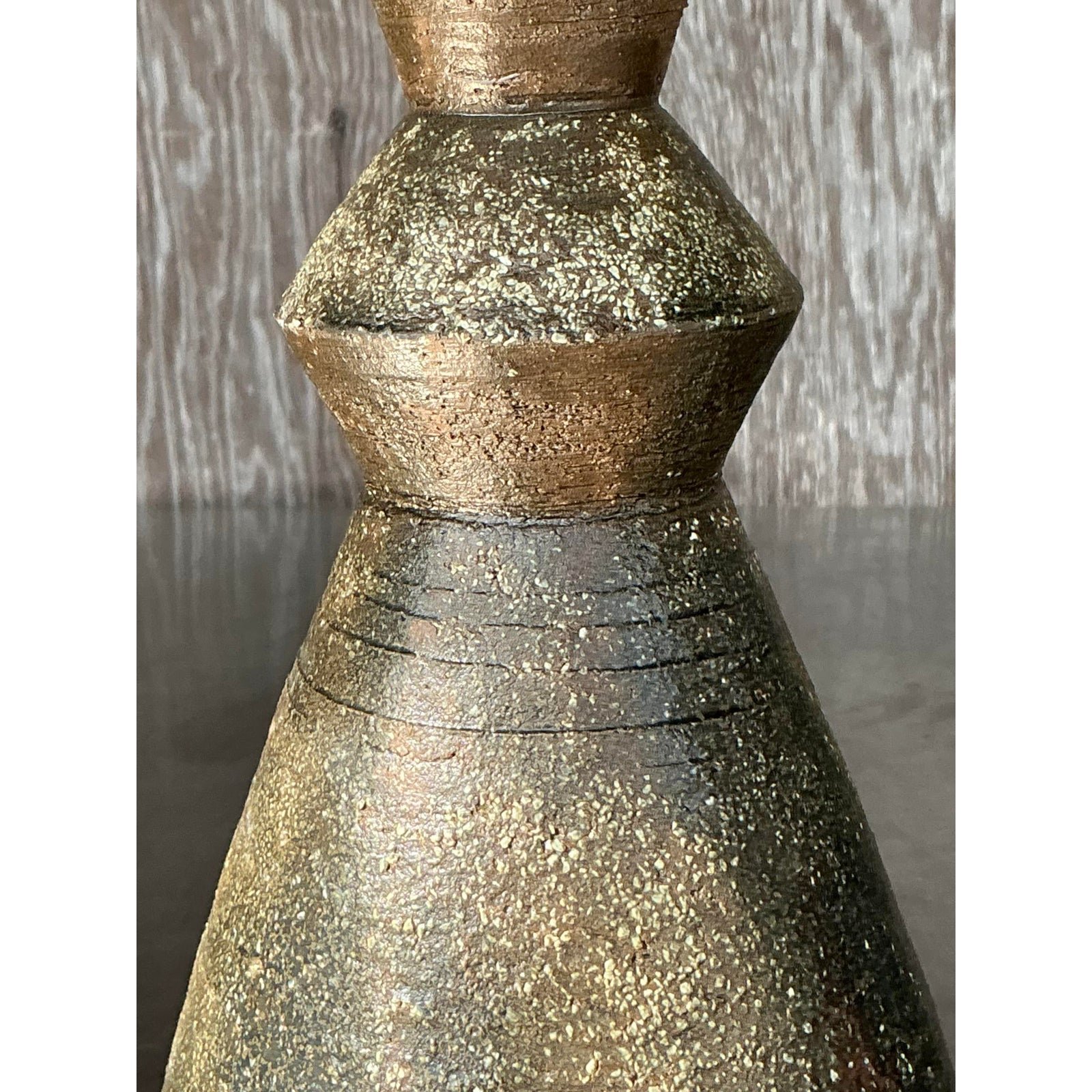 Vintage Boho Original Studio Pottery Scored Vase - Back view
