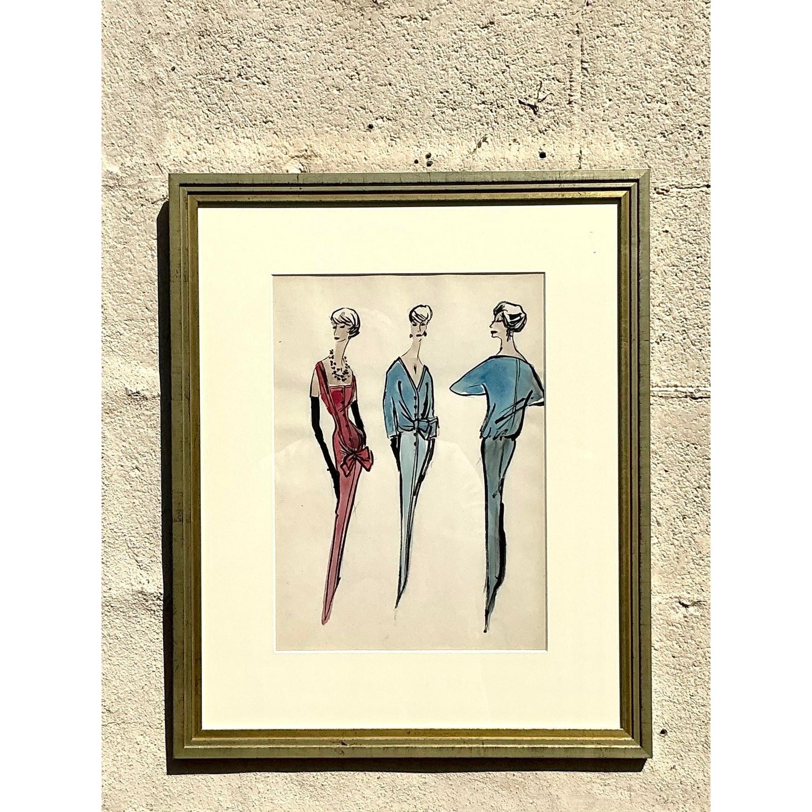 Vintage Regency Original Jacques Fath Fashion Sketch From Jane Stubbs Bergdorf Goodman - Top view
