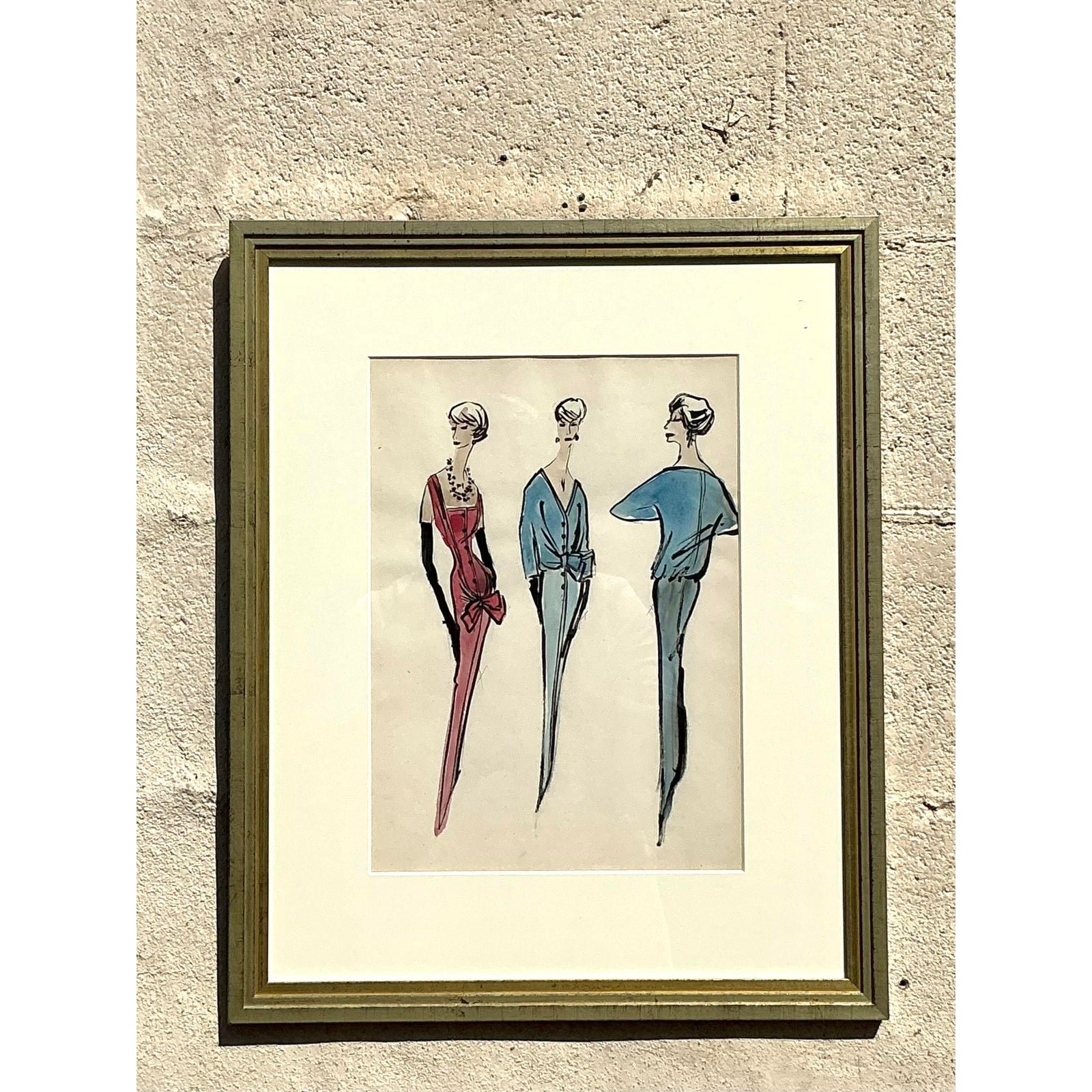 Vintage Regency Original Jacques Fath Fashion Sketch From Jane Stubbs Bergdorf Goodman - Back view