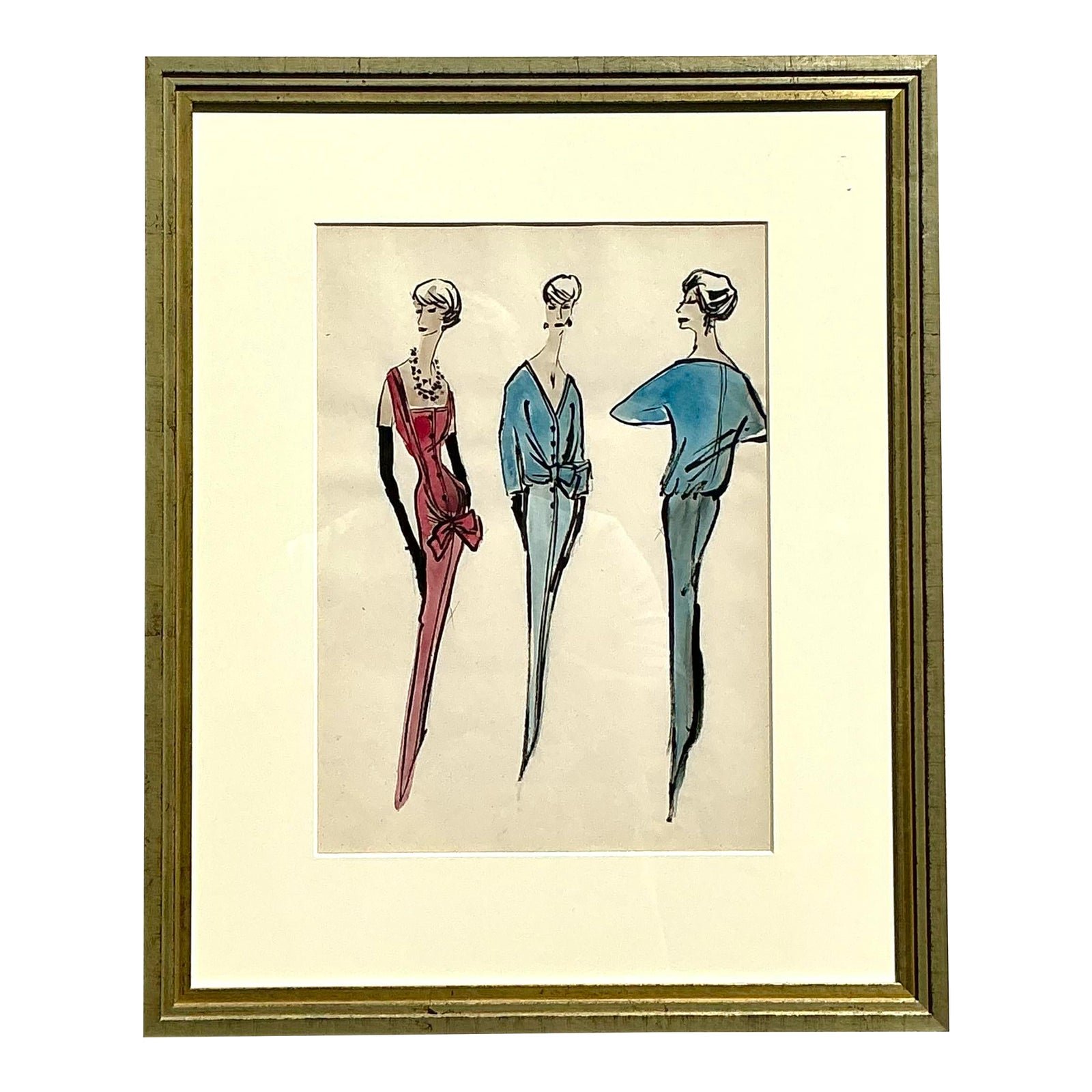 Vintage Regency Original Jacques Fath Fashion Sketch From Jane Stubbs Bergdorf Goodman