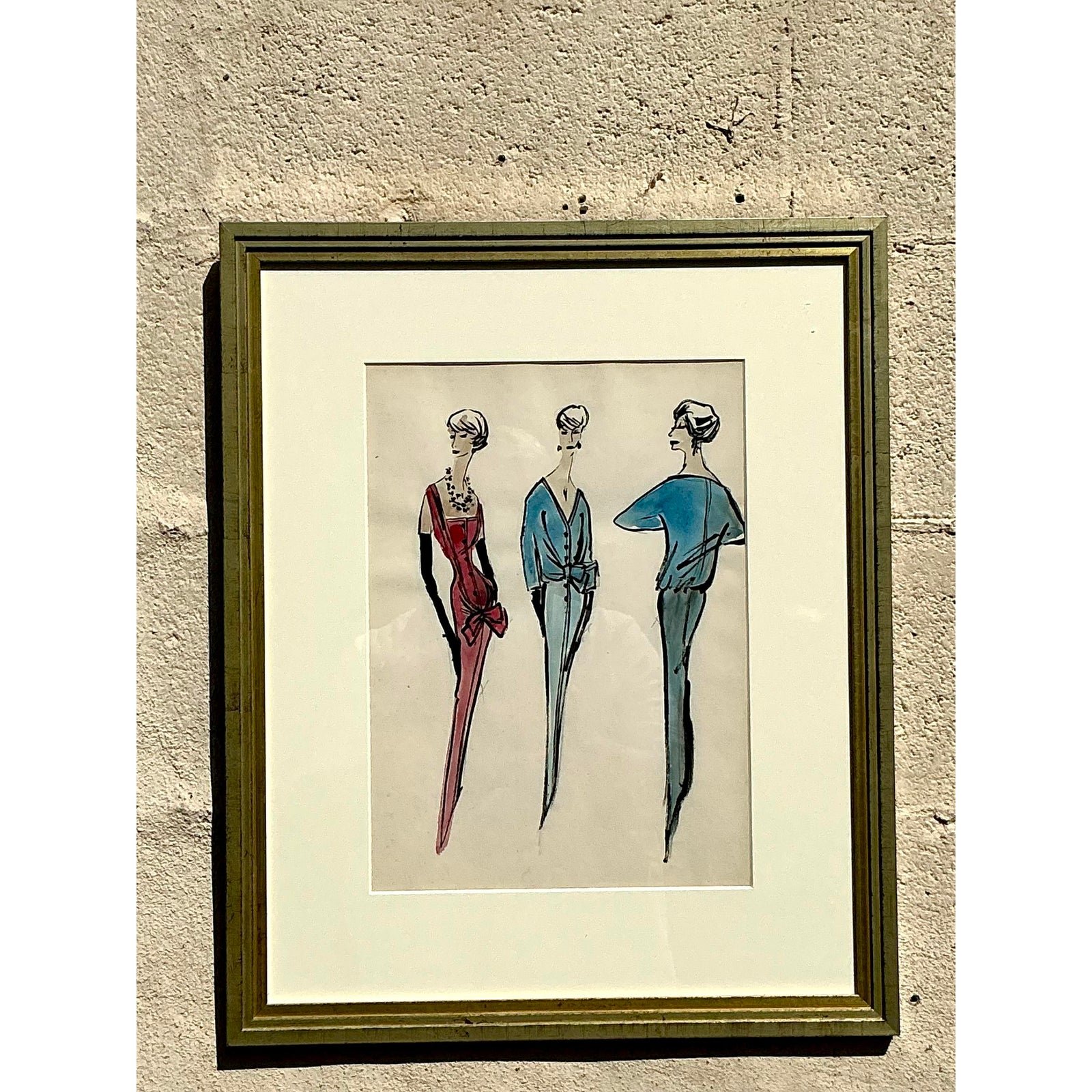 Vintage Regency Original Jacques Fath Fashion Sketch From Jane Stubbs Bergdorf Goodman - Detail view