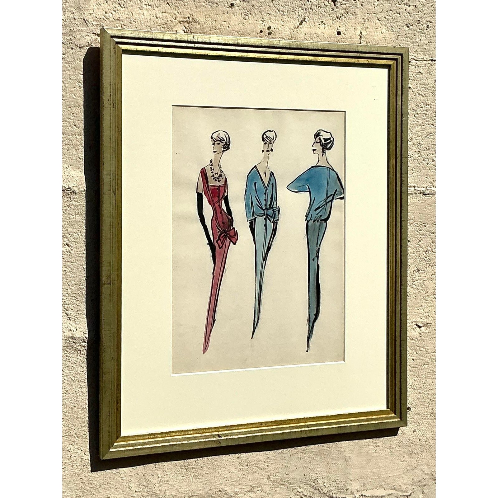 Vintage Regency Original Jacques Fath Fashion Sketch From Jane Stubbs Bergdorf Goodman - Side view