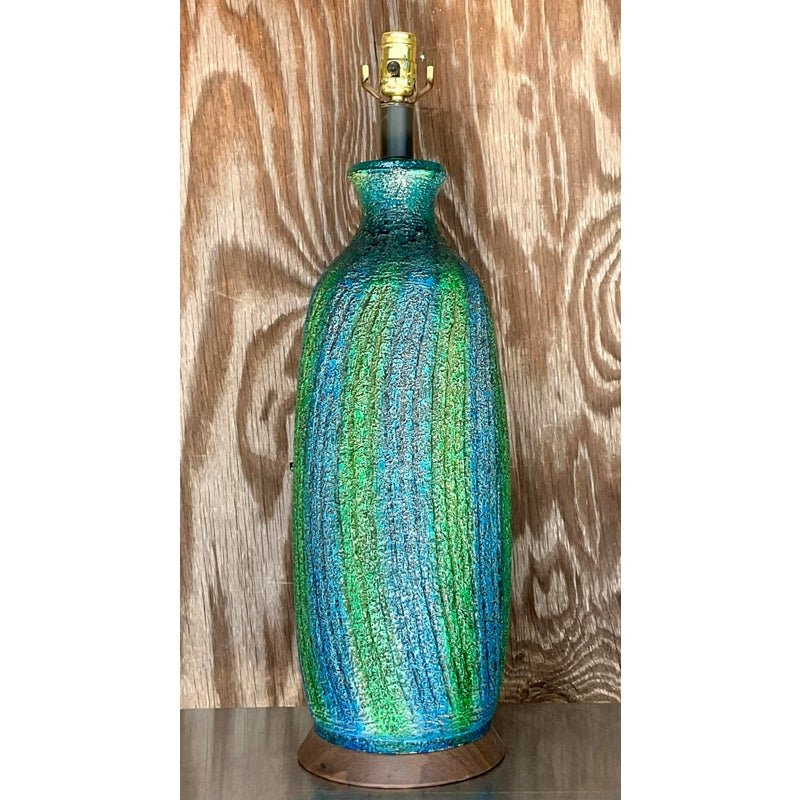 Vintage Midcentury Textured Stripe Table Lamp - Side view