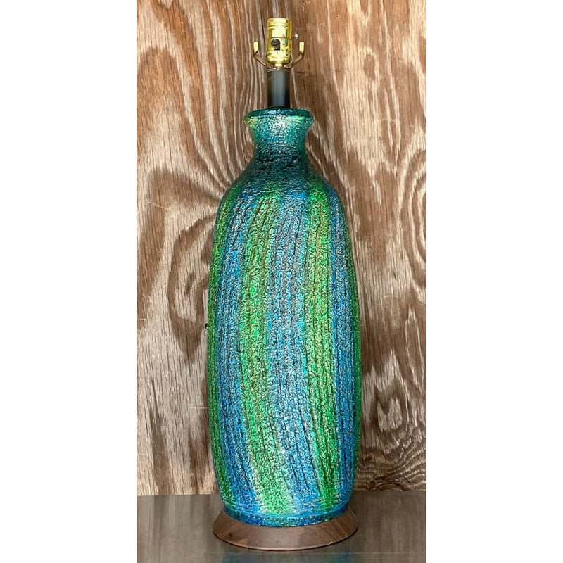 Vintage Midcentury Textured Stripe Table Lamp - Top view
