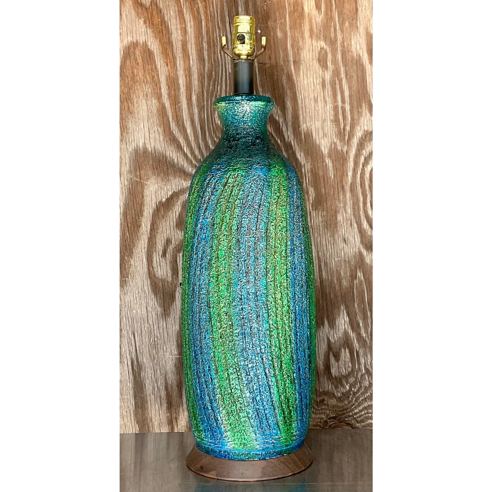 Vintage Midcentury Textured Stripe Table Lamp - Back view