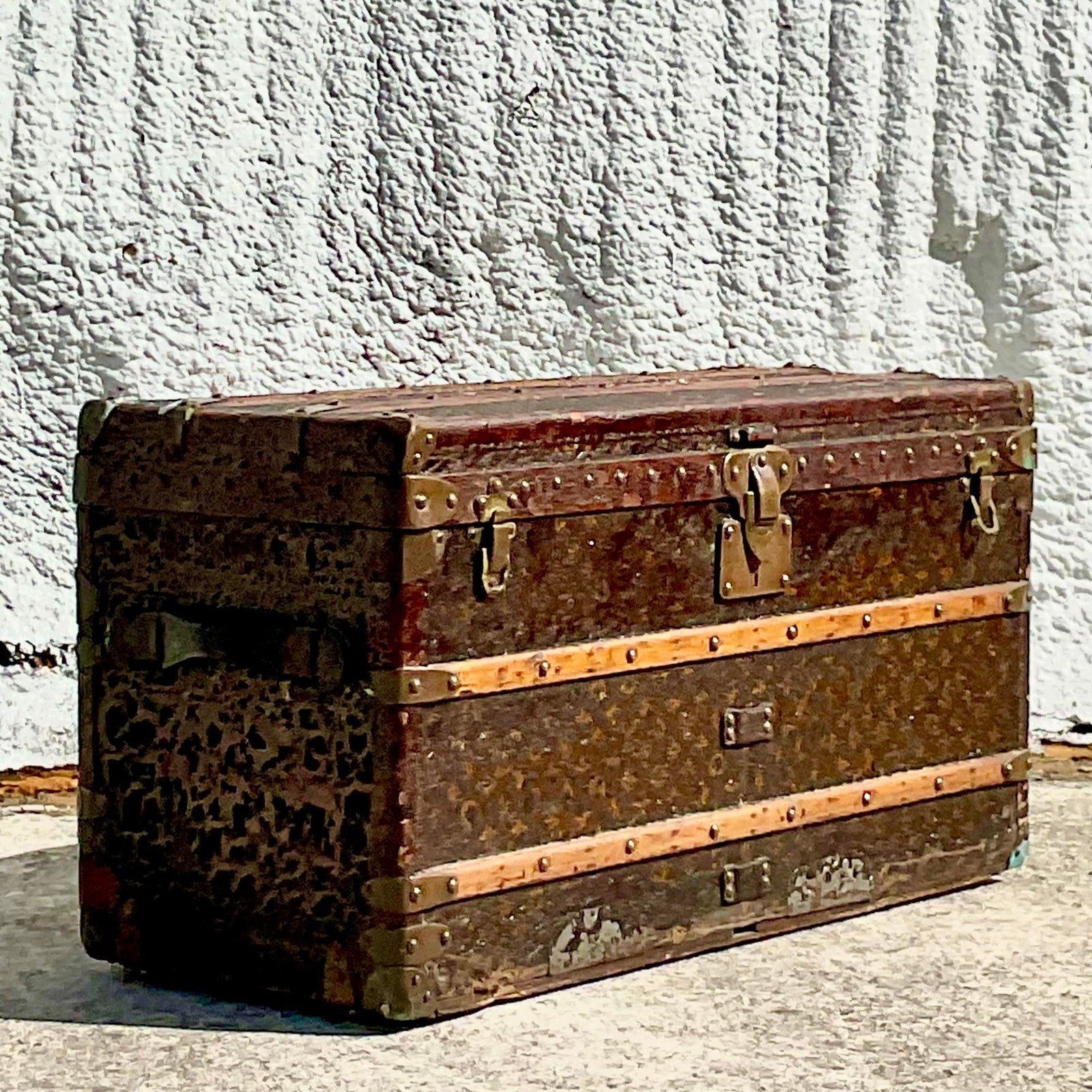 Vintage Boho Louis Vuitton Steamer Trunk - Side view