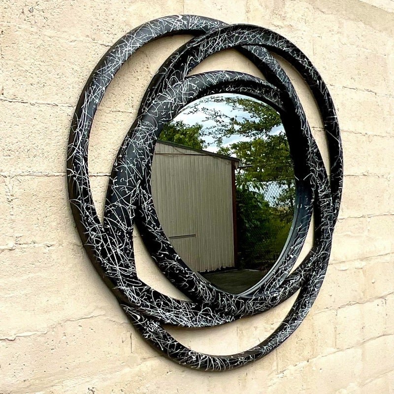 Vintage 80s Monumental Splatter Paint Rings Mirror - Side view