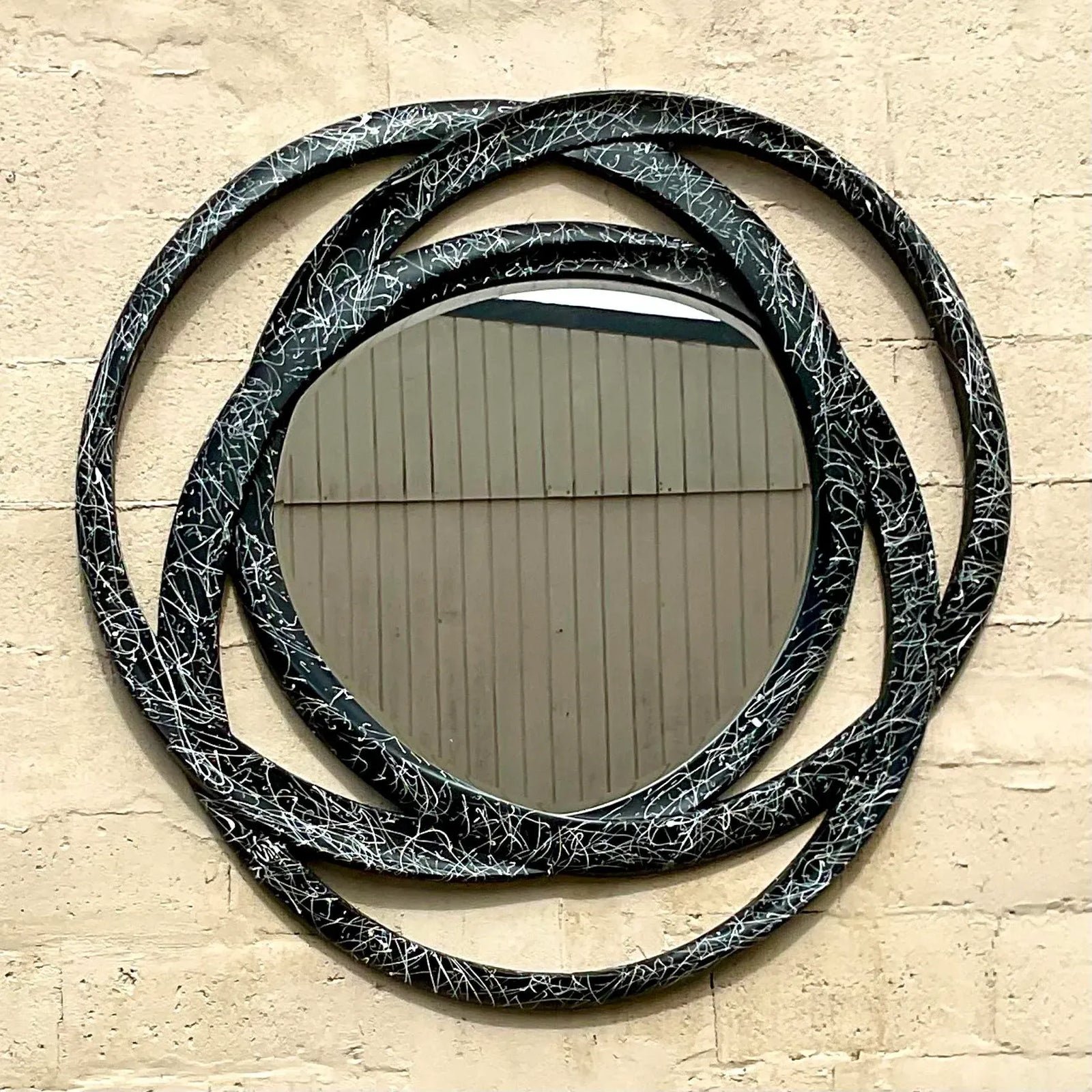Vintage 80s Monumental Splatter Paint Rings Mirror - Detail view