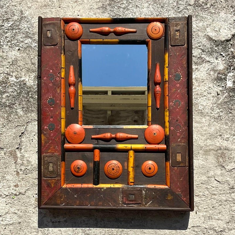 Vintage Boho Found Object Assemblage Mirror - Detail view