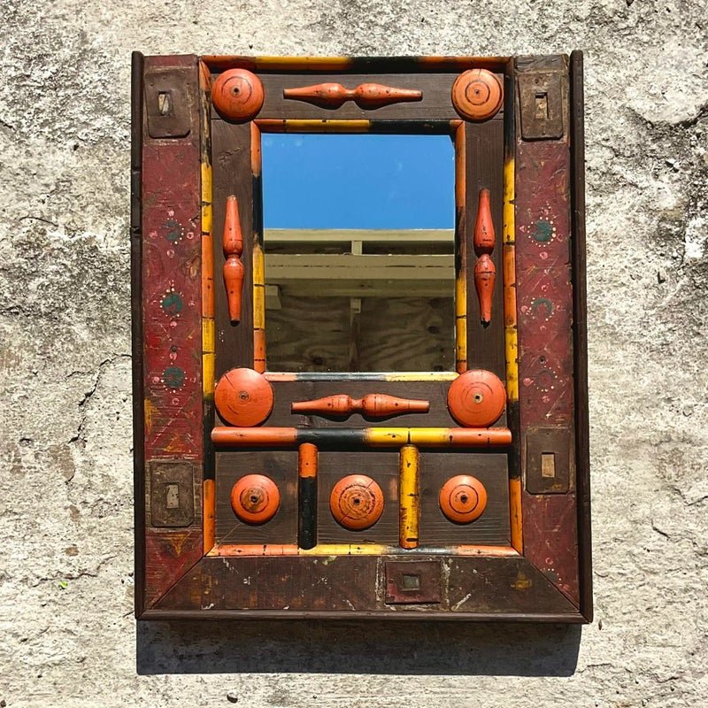 Vintage Boho Found Object Assemblage Mirror - Side view
