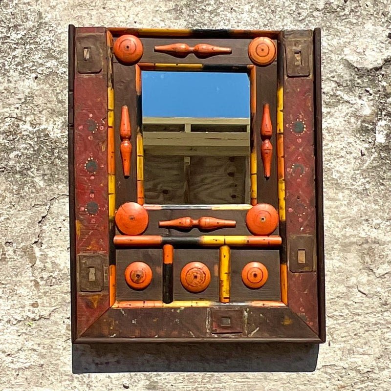Vintage Boho Found Object Assemblage Mirror - Back view