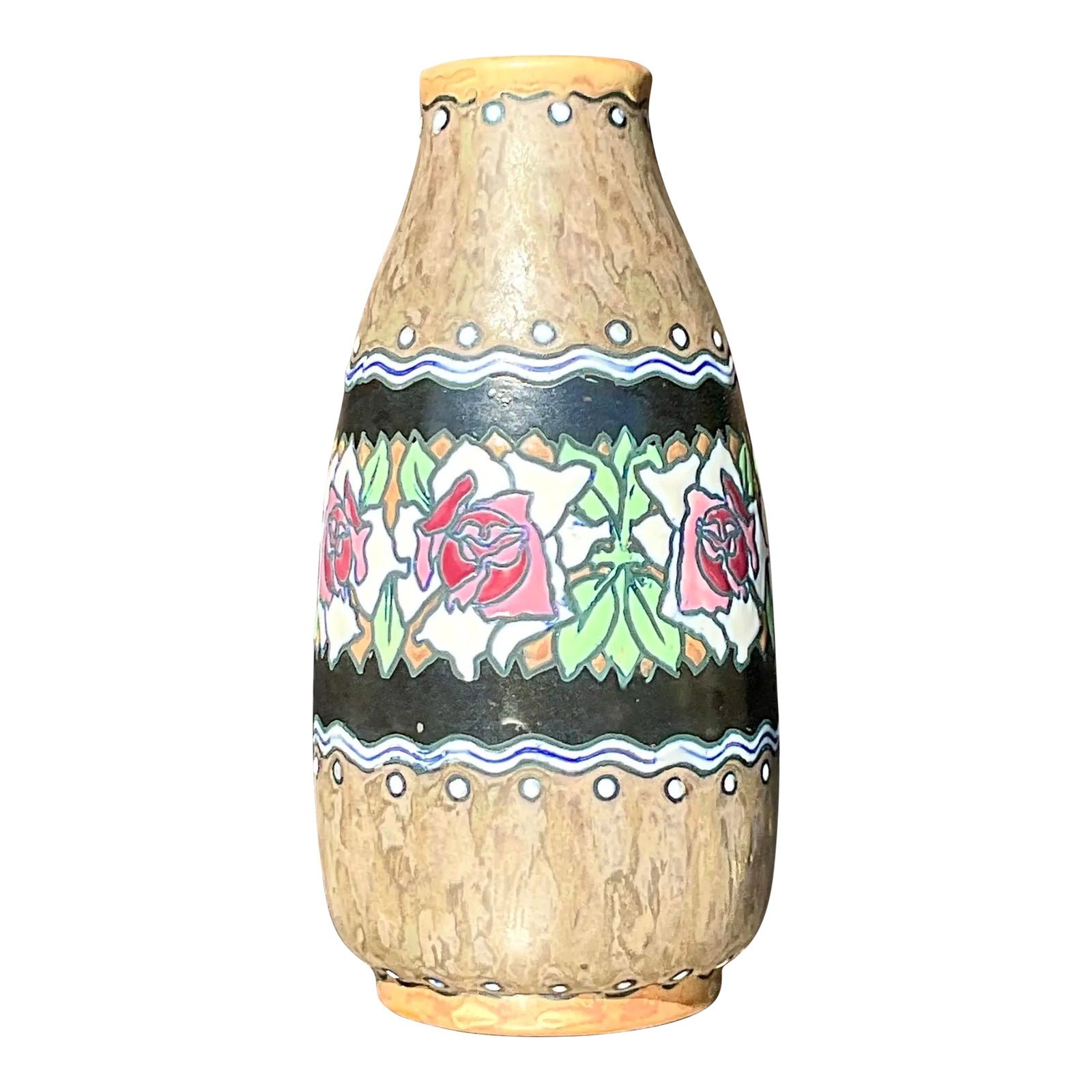 Vintage Boho Charles Catteau for Boch Freres Keramis Hand Painted Vase