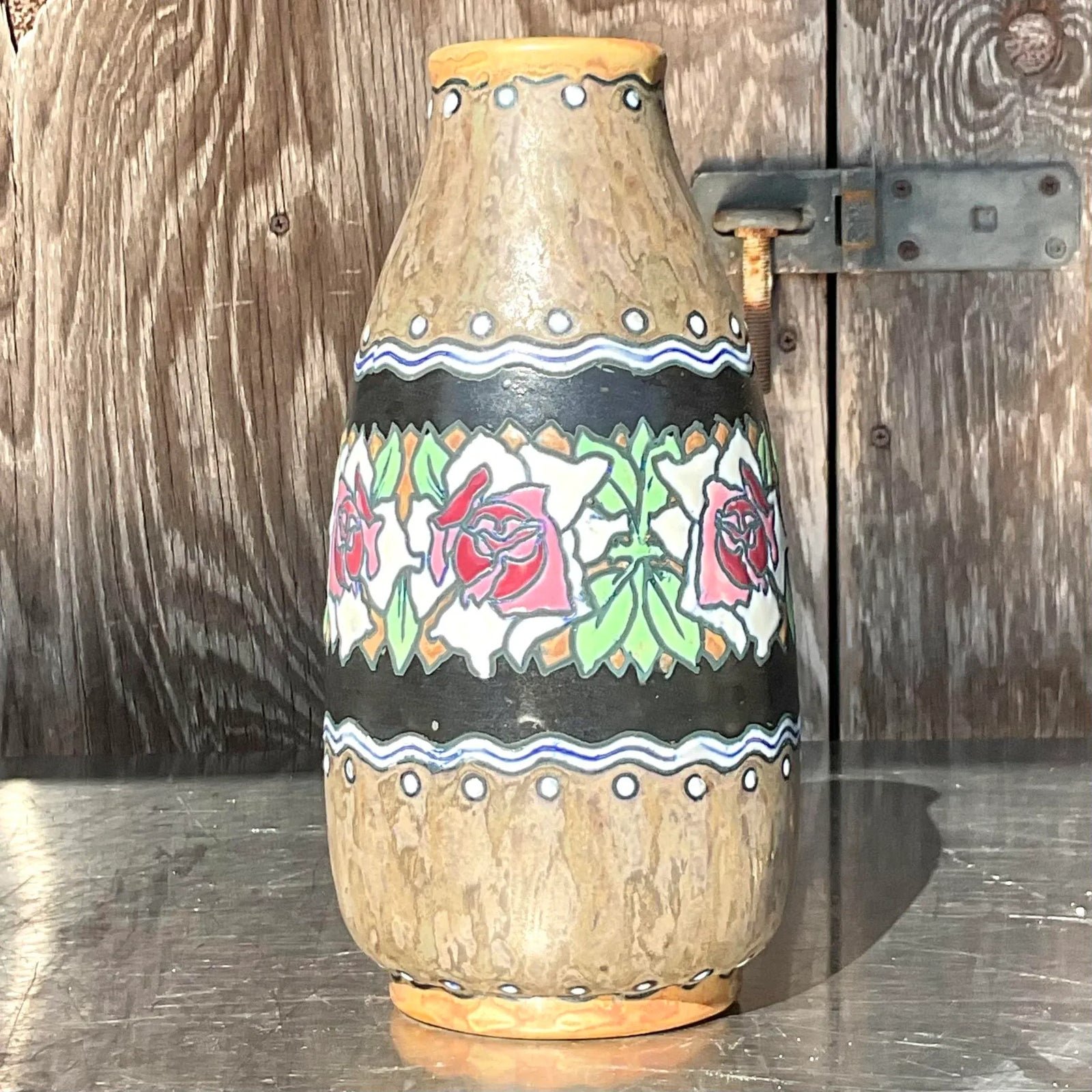 Vintage Boho Charles Catteau for Boch Freres Keramis Hand Painted Vase - Back view