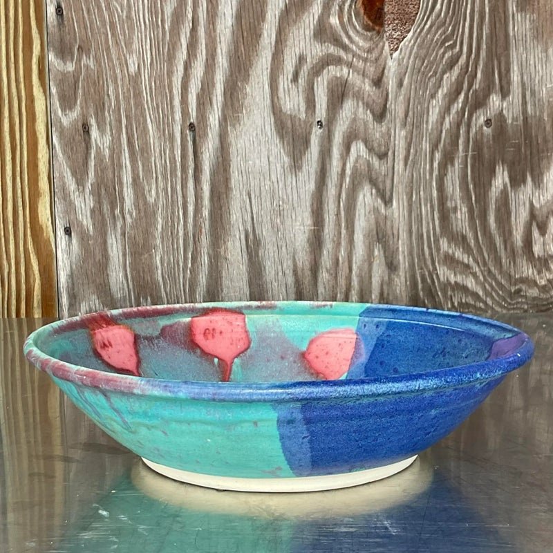 Vintage Boho Signed Studio Pottery Bowl - Top view