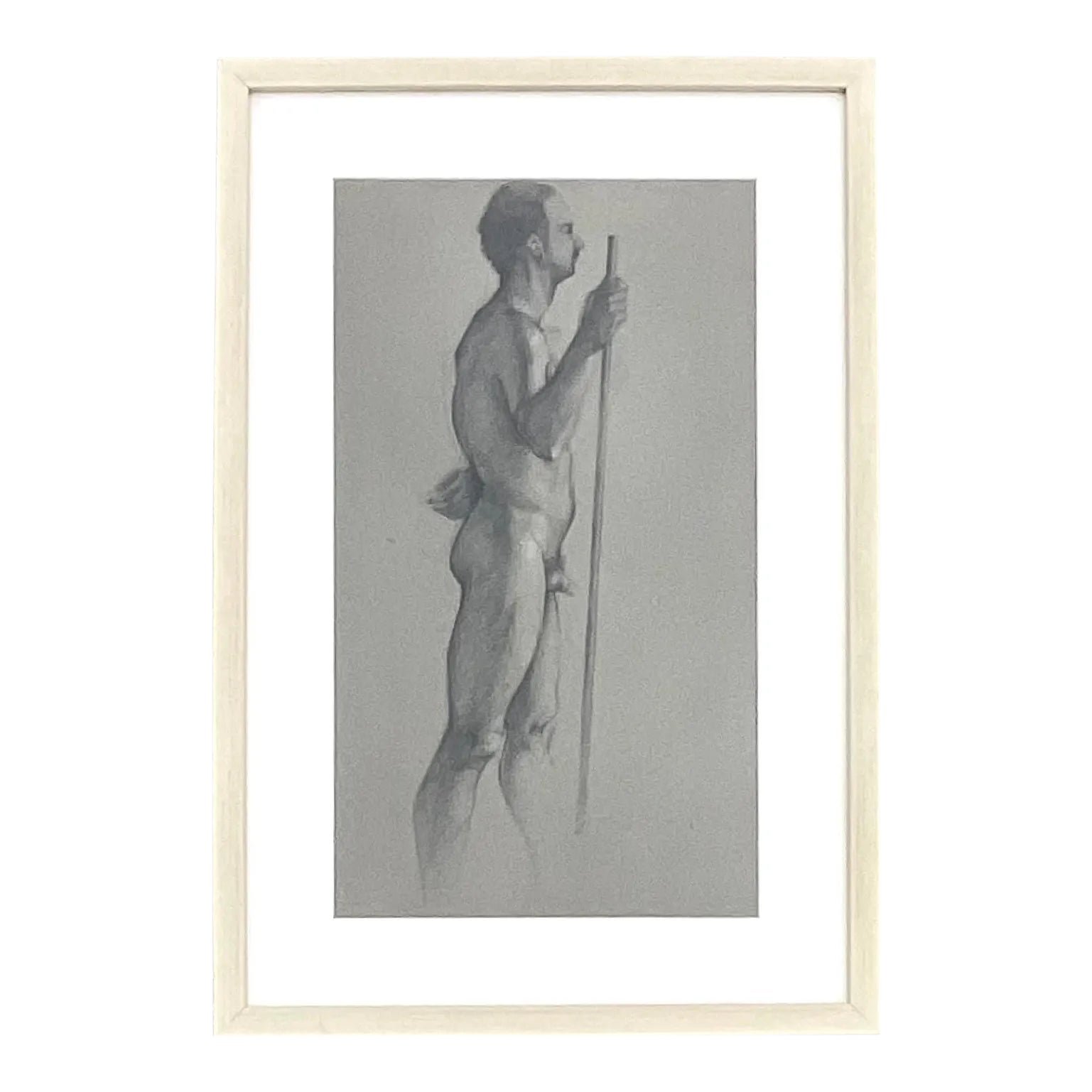Vintage Boho Original Drawing of Nude Male