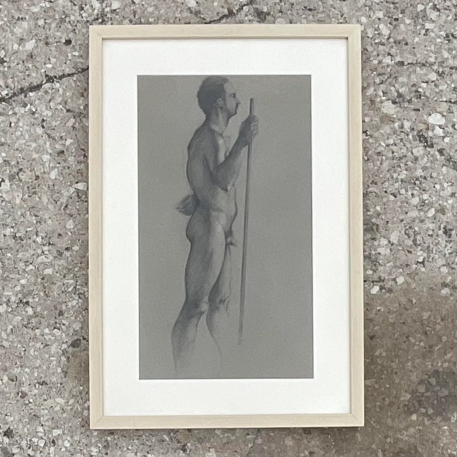 Vintage Boho Original Drawing of Nude Male - Back view