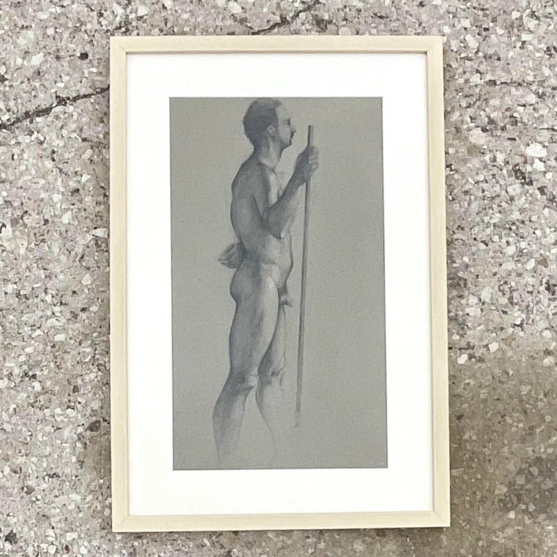 Vintage Boho Original Drawing of Nude Male - Top view