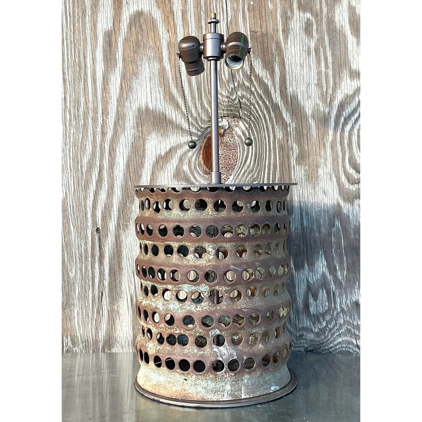 Vintage Boho Punch Cut Cylinder Lamp - Detail view