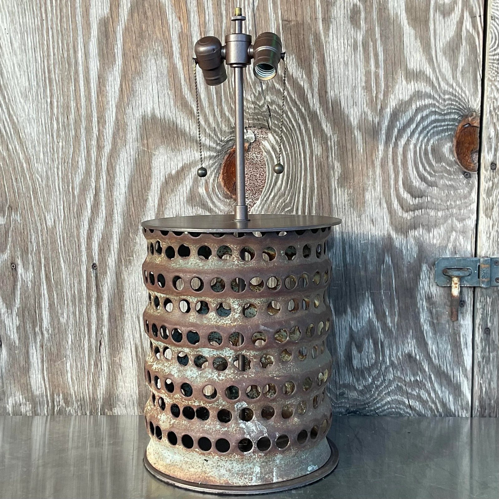 Vintage Boho Punch Cut Cylinder Lamp - Side view