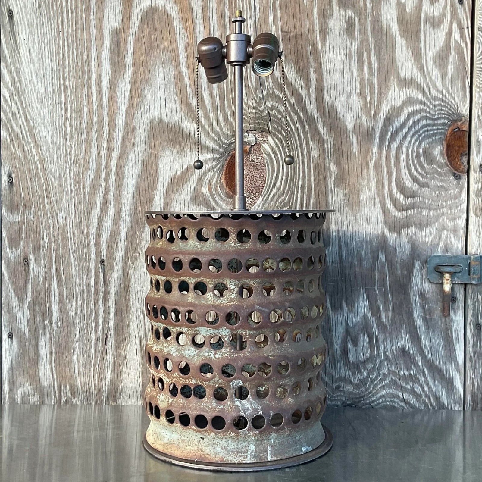 Vintage Boho Punch Cut Cylinder Lamp - Back view