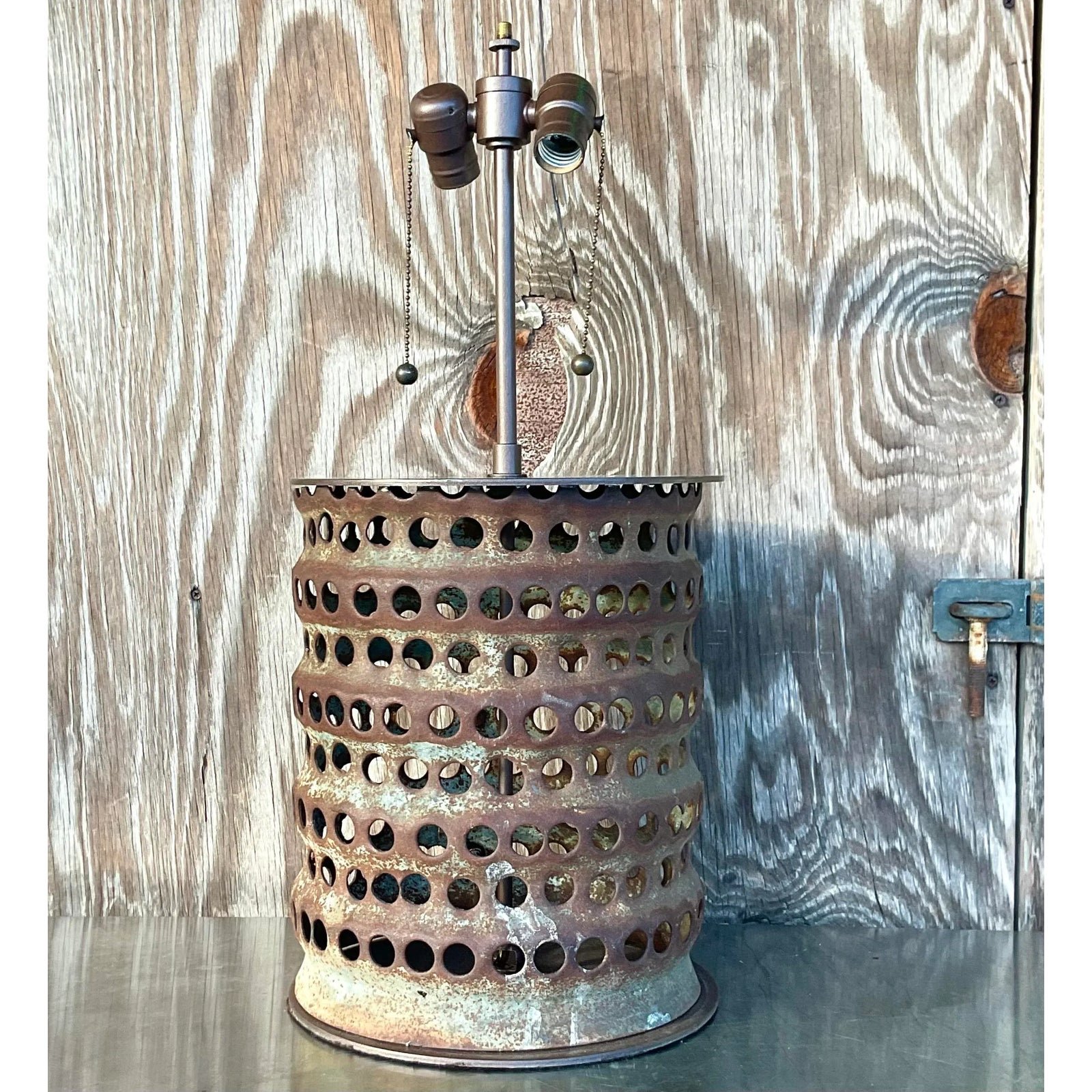 Vintage Boho Punch Cut Cylinder Lamp - Top view