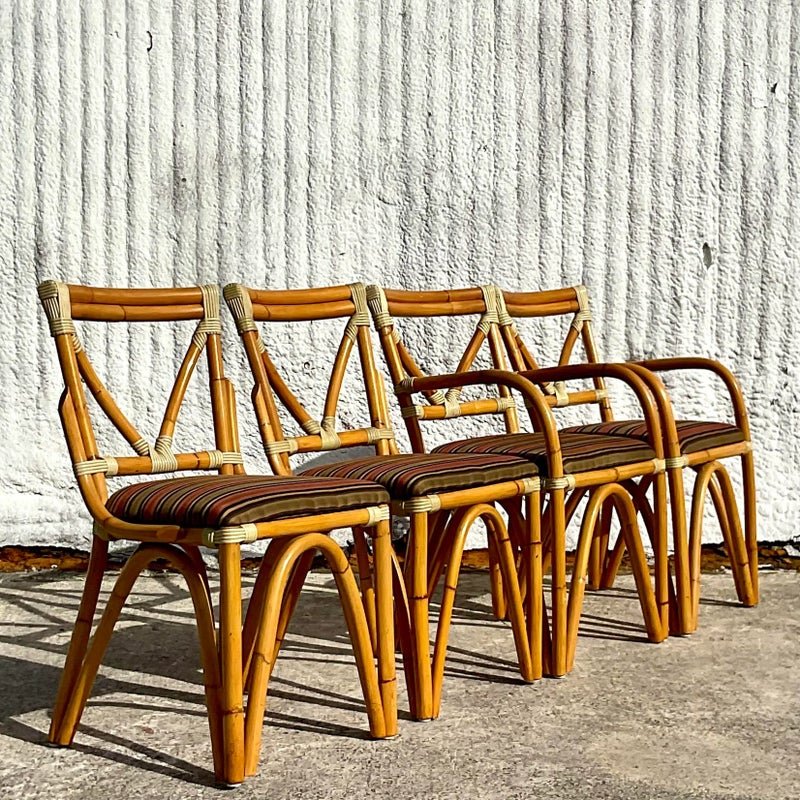 Vintage Coastal Bent Rattan Dining Chairs - Set of Four - Detail view
