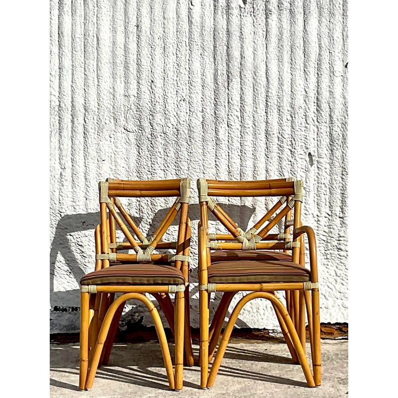 Vintage Coastal Bent Rattan Dining Chairs - Set of Four - Top view