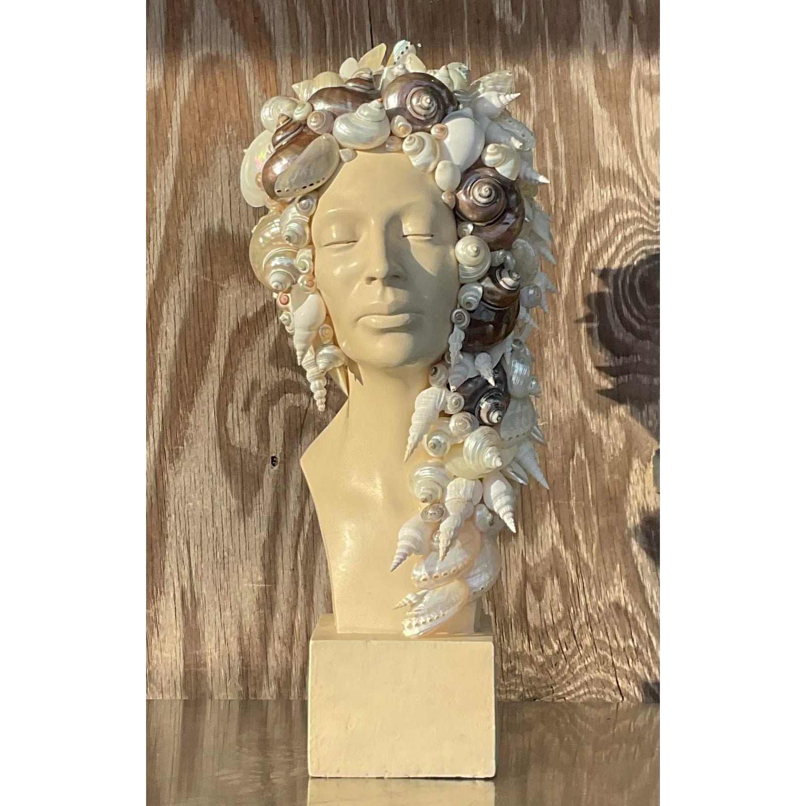 Vintage Coastal Plaster Shell Bust of Woman - Detail view