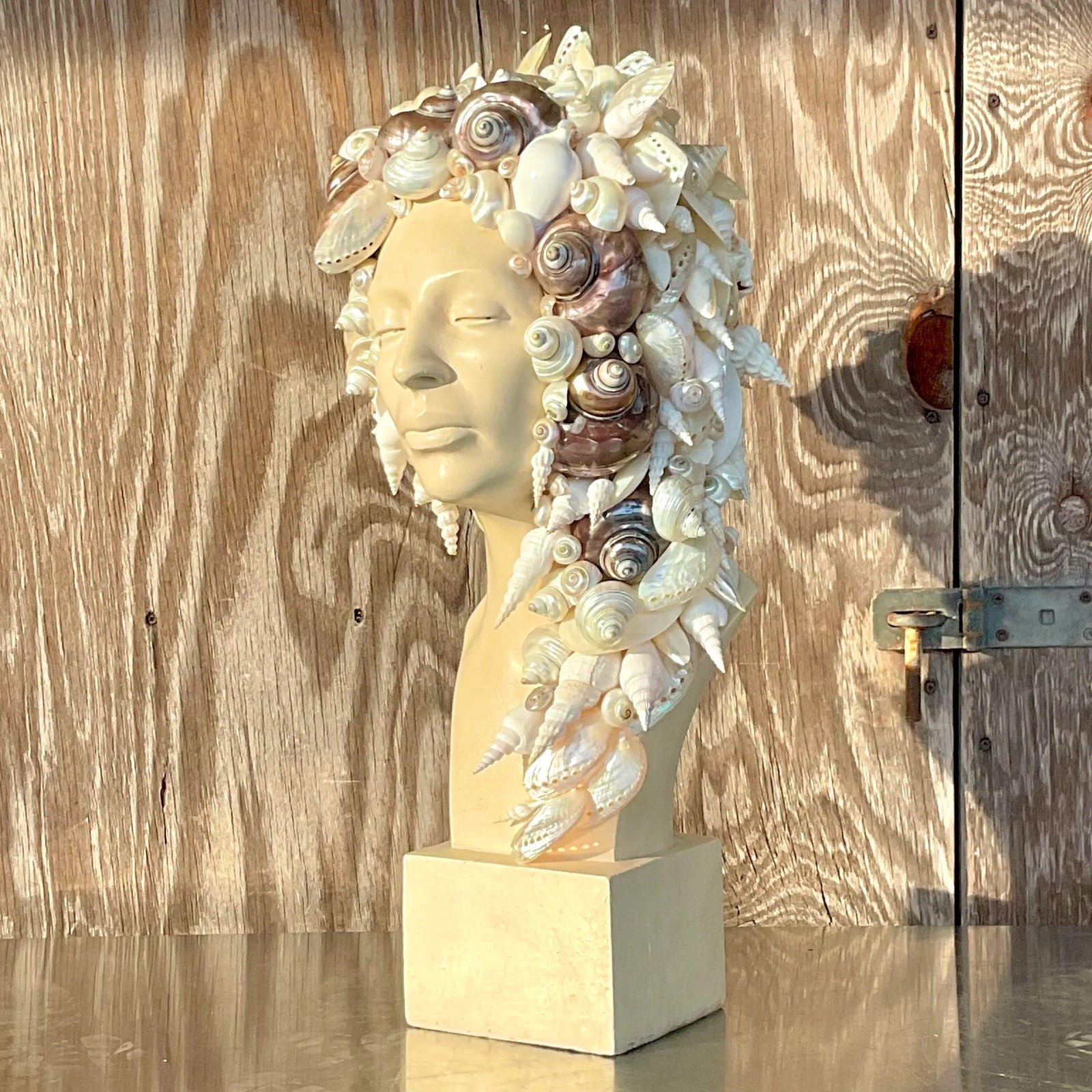 Vintage Coastal Plaster Shell Bust of Woman - Side view