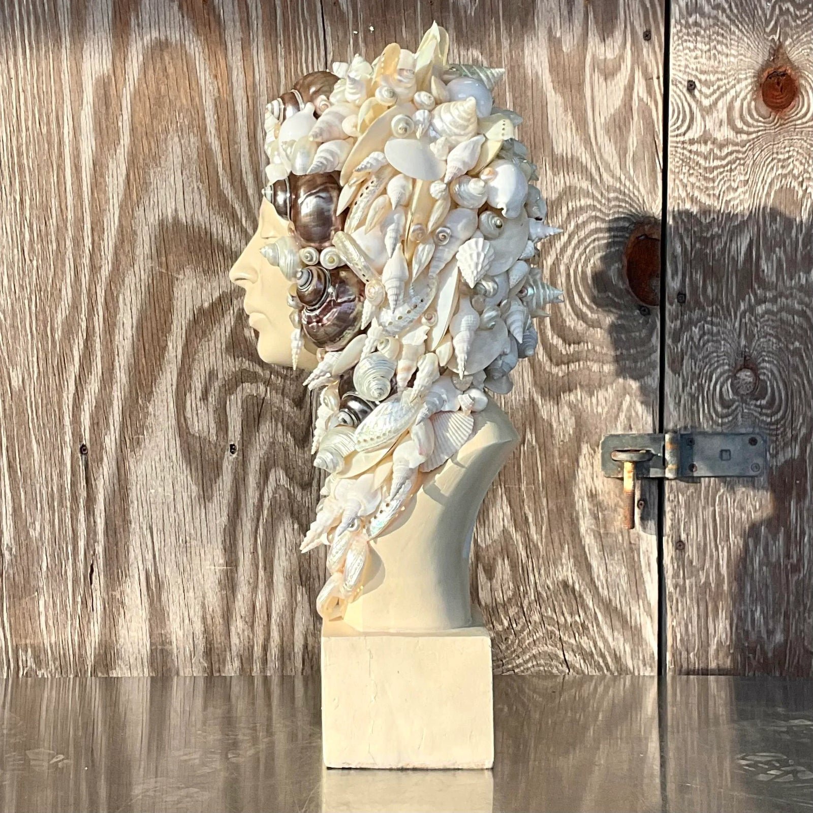 Vintage Coastal Plaster Shell Bust of Woman - Back view